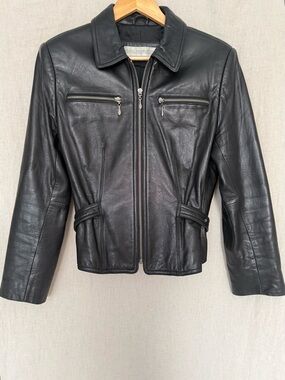 Valerie Stevens Soft Lambskin Black Leather Zip Jacket